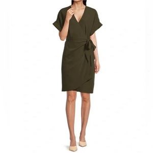 Alex Marie Wrap Dress Short Sleeve Festive Hunter Green V-Neck Classy Work Chic